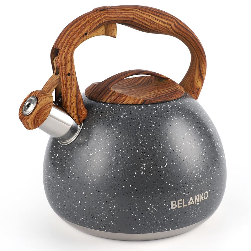 BELANKO 2.7 Quart Tea Kettle for Stovetops - Food Grade Stainless Steel Teapot with Loud Whistle, Cool-Touch Wood Pattern Handle, Rust-Resistant Whistling Kettle - Starry Gray - Image 1